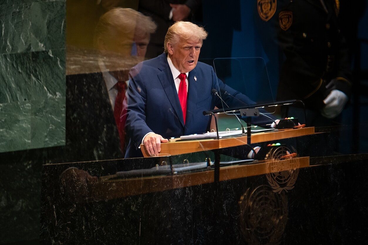 Donald Trump criticizing Europe during his speech at the UN in September 2025.