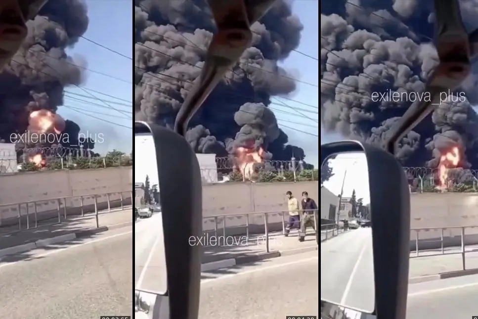 Screenshots of video footage of the burning refinery in Tuapse. Source: Exilenova+ (Telegram)