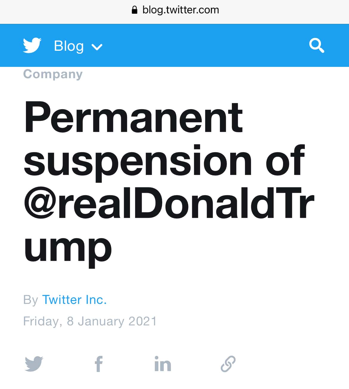 Twitter навсегда заблокировал аккаунт Дональда Трампа из-за возможных призывов к насилию