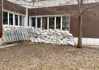 Sandbags outside the school hosting the polling station