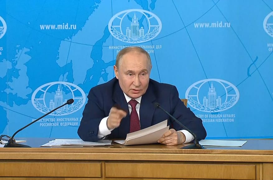 “Coerce into peace”: Five falsehoods from Putin's speech to Russia’s Foreign Ministry