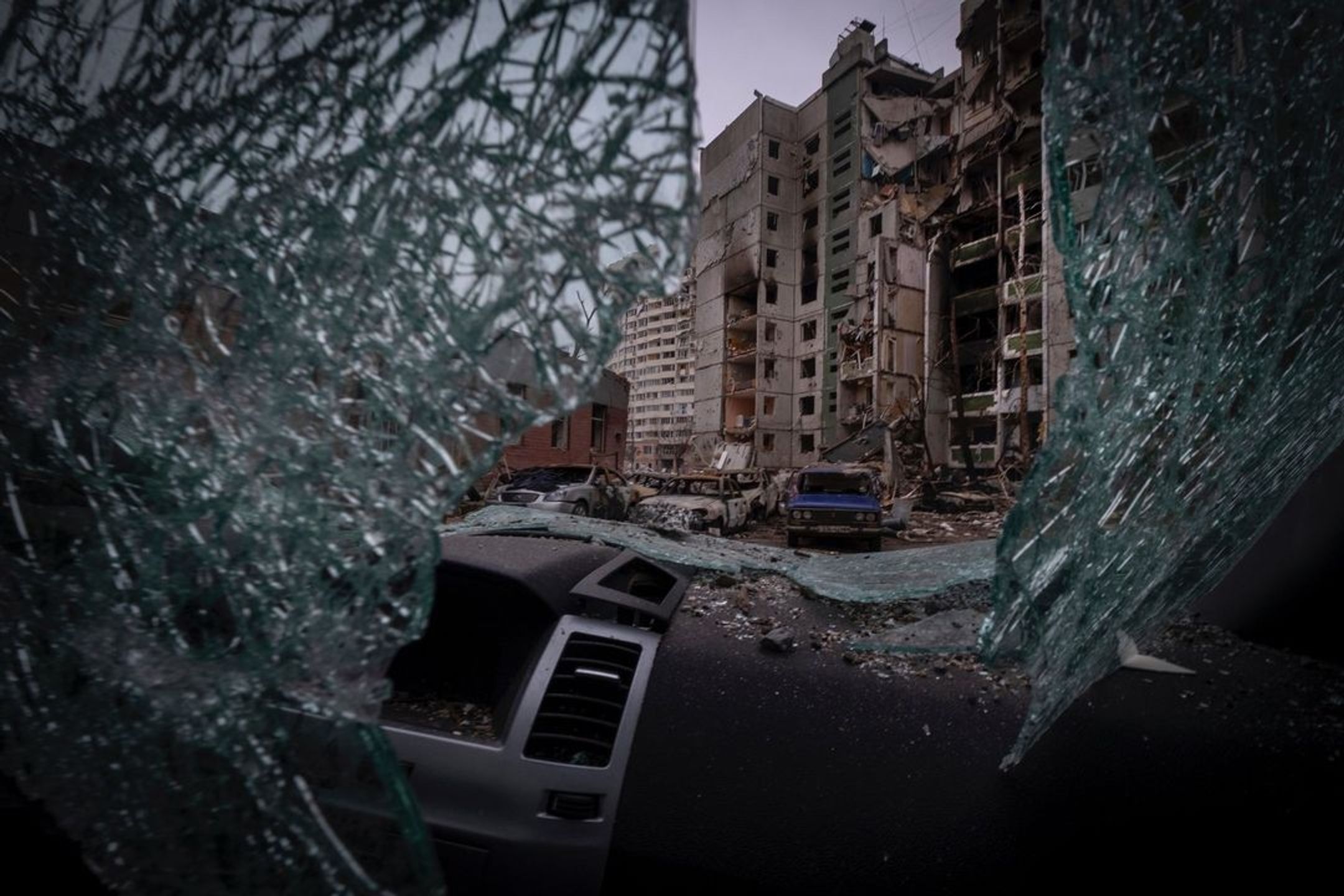 High-rise buildings destroyed by a Russian missile strike, Chernihiv, March 2022