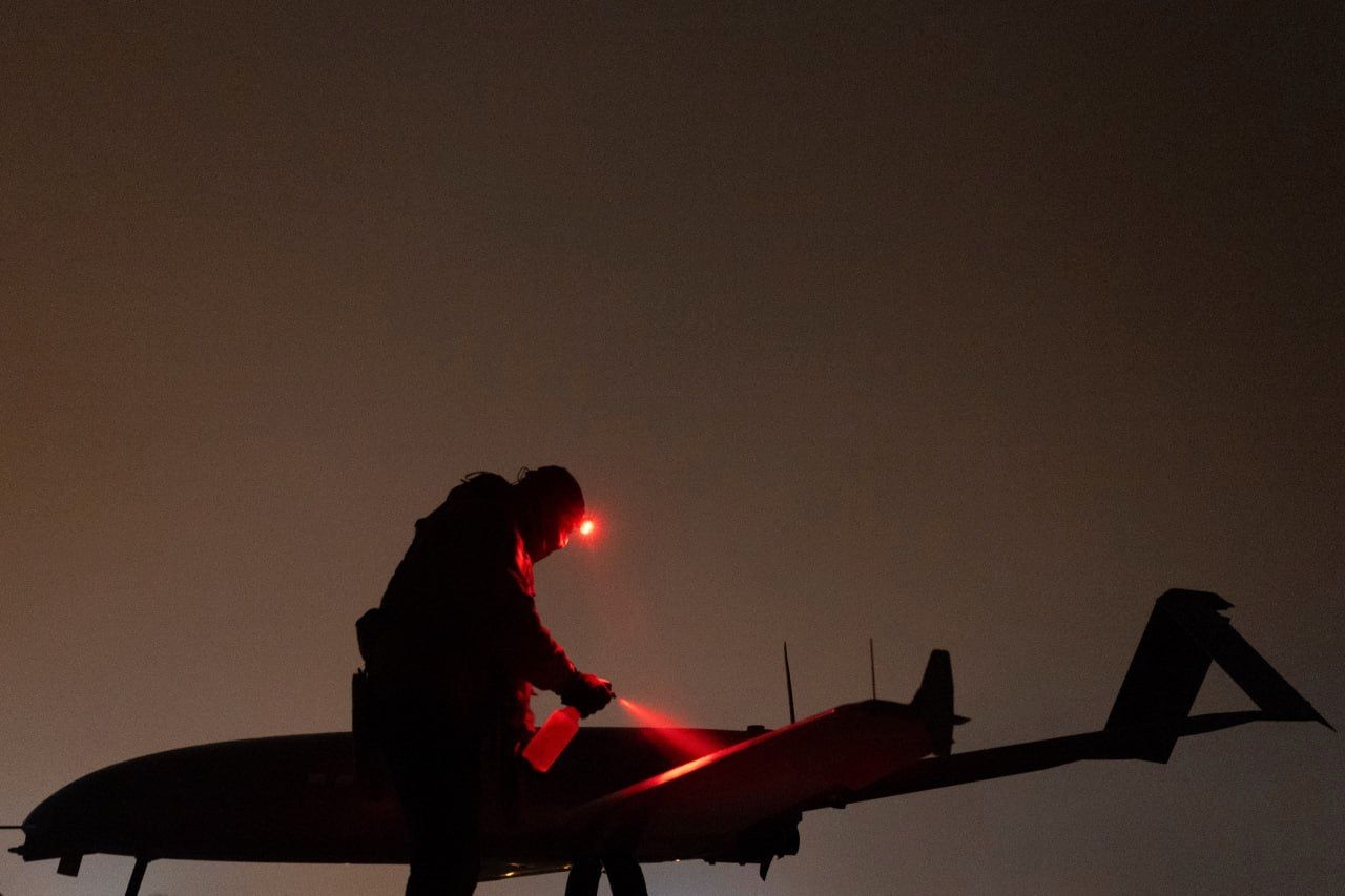 An AN-196 Liutyi long-range drone being prepared for launch.