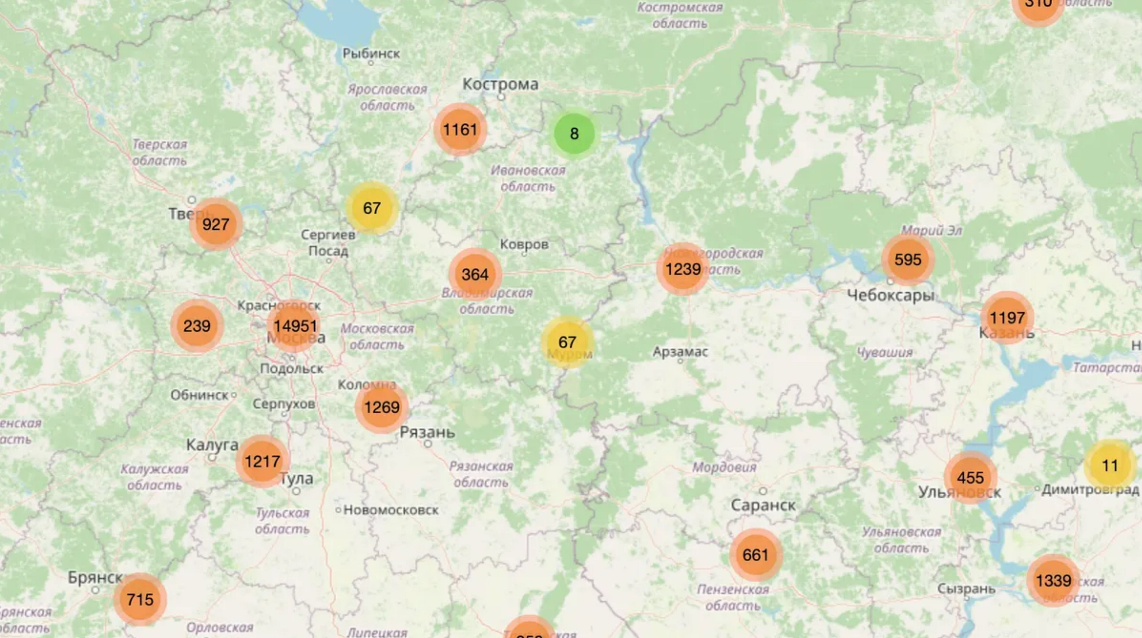 Map showing leaked Yandex.Food data