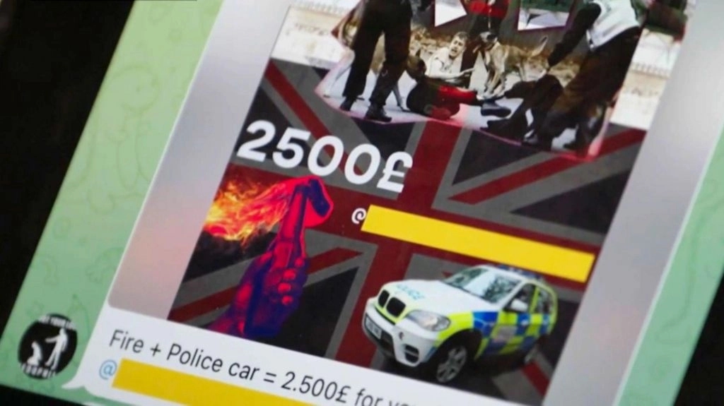 One example of a Direct Action advertisement offering money for setting fire to police cars