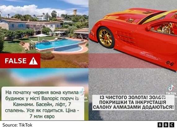 Fake Doppelgänger video on TikTok claiming that a villa in Madrid was bought for Alexei Reznikov’s daughter