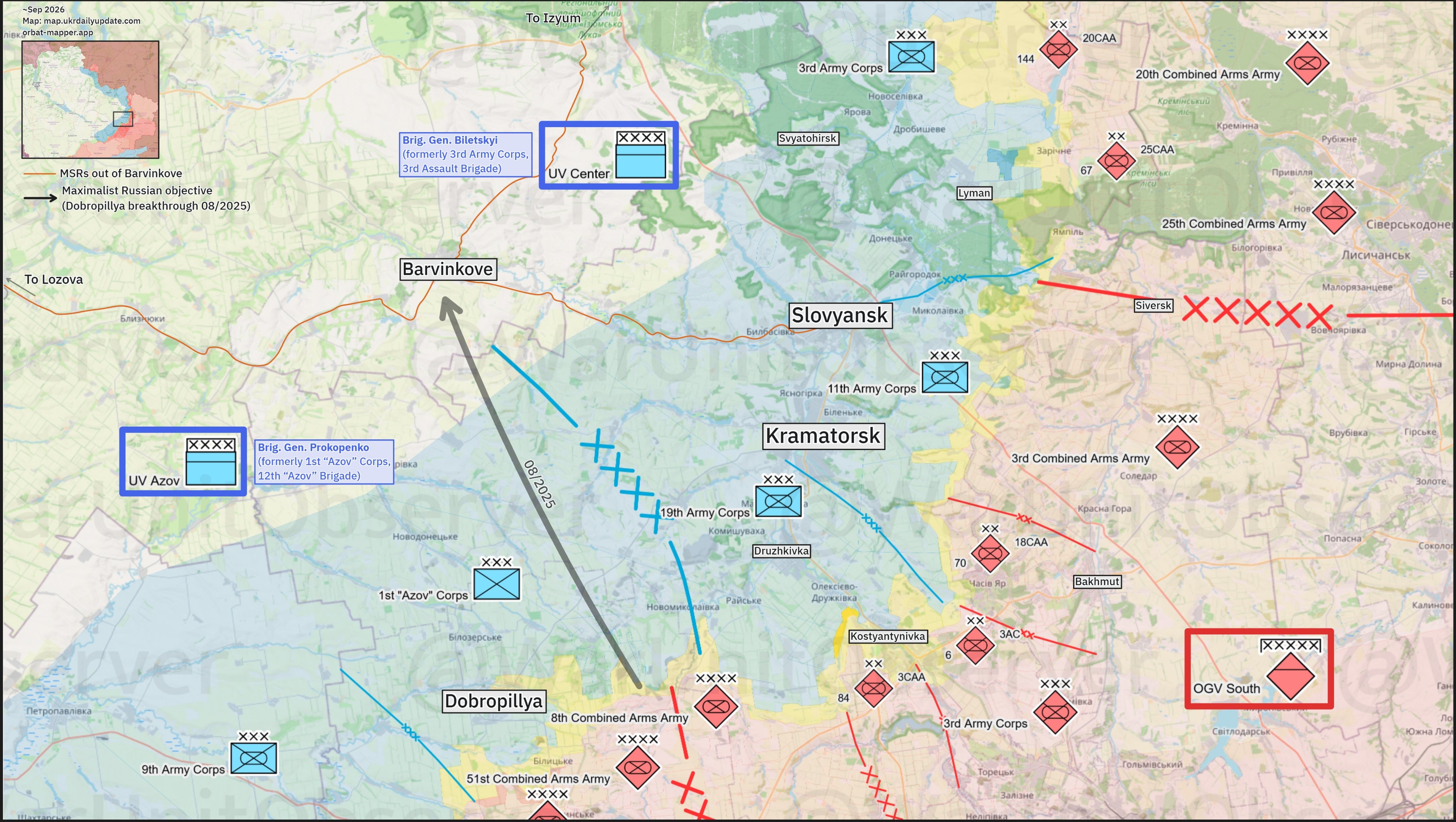 Ситуация на славянском и константиновском направлениях по версии OSINT-ресурса Unit Observer