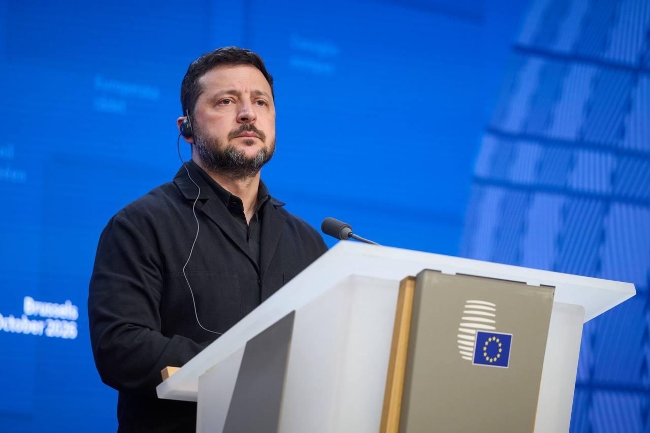 Ukrainian President Volodymyr Zelensky speaking at a press conference during the European Union leaders' summit in Brussels, Belgium, on Oct. 16, 2026. Photo: @V_Zelenskiy_official / Telegram