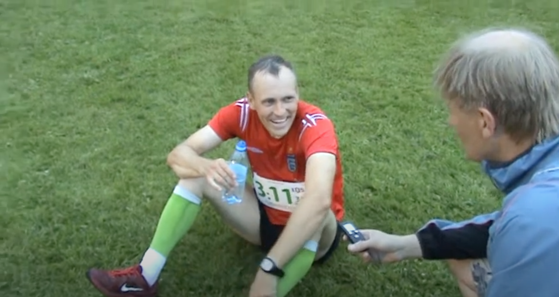 Toots giving a rare interview on camera after finishing second in a stadium marathon in 2015
