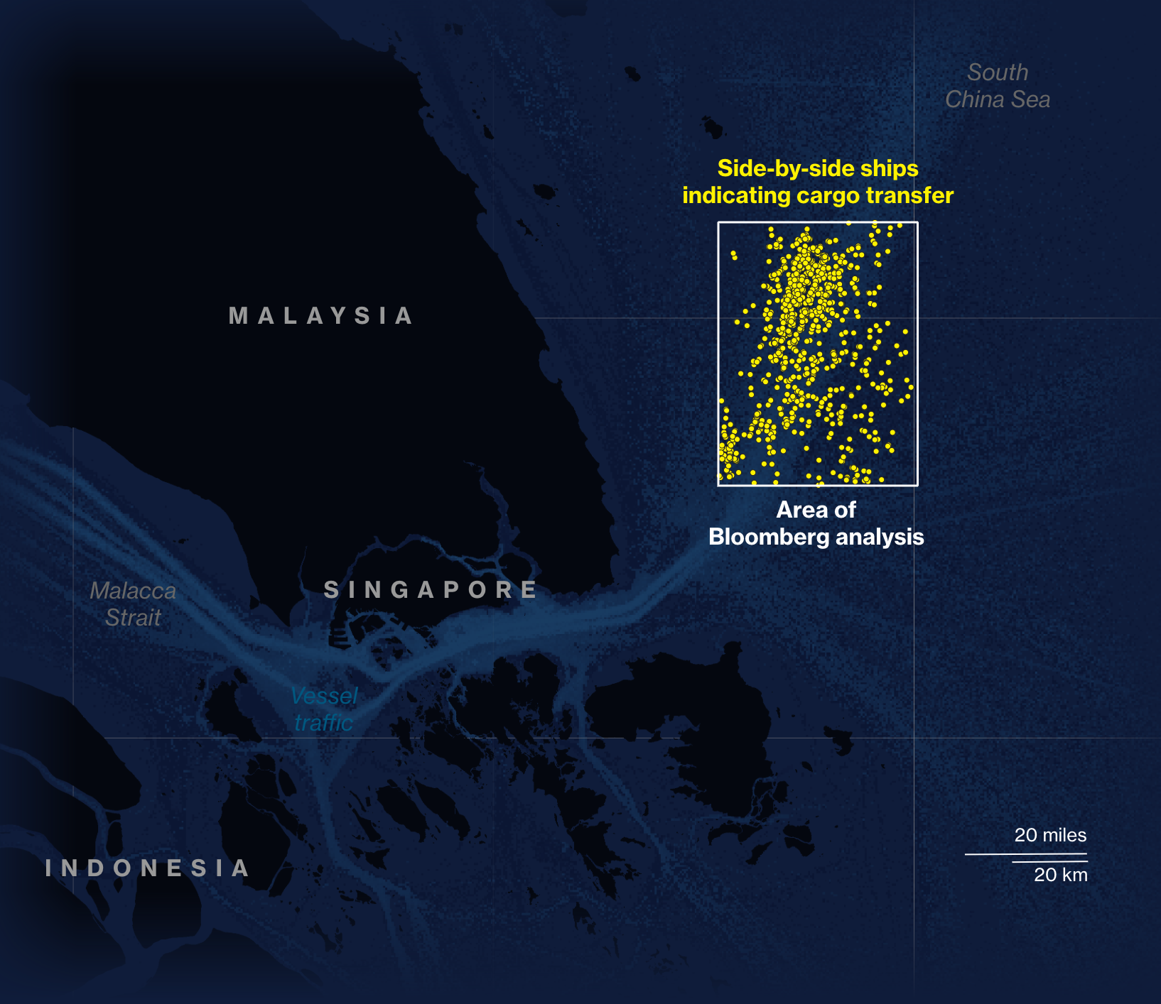 Участок Южно-Китайского моря, где происходит перекачка нефти между танкерами
