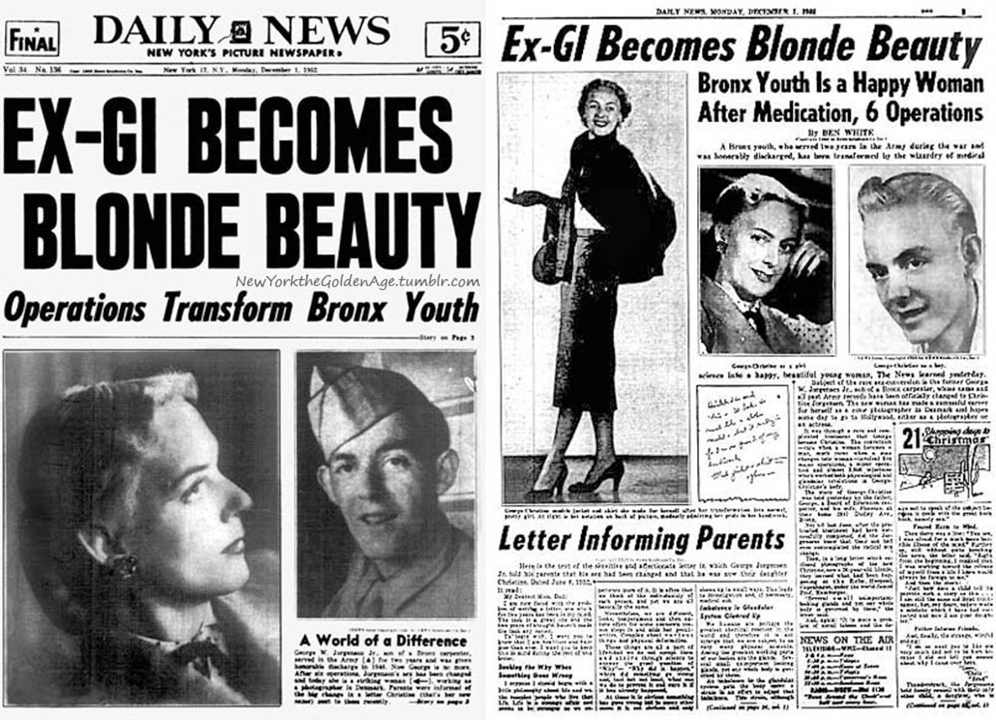 The New York Daily News feature on Christine Jorgensen