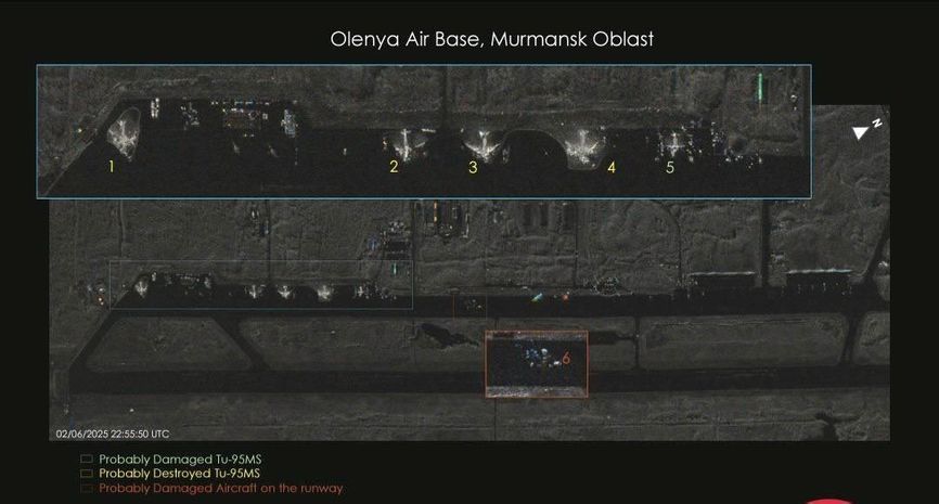 Destroyed or critically damaged Tu-95s captured on a SAR satellite image