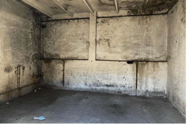 Garage where Russian soldiers held detainees, Sept. 22, 2022.
