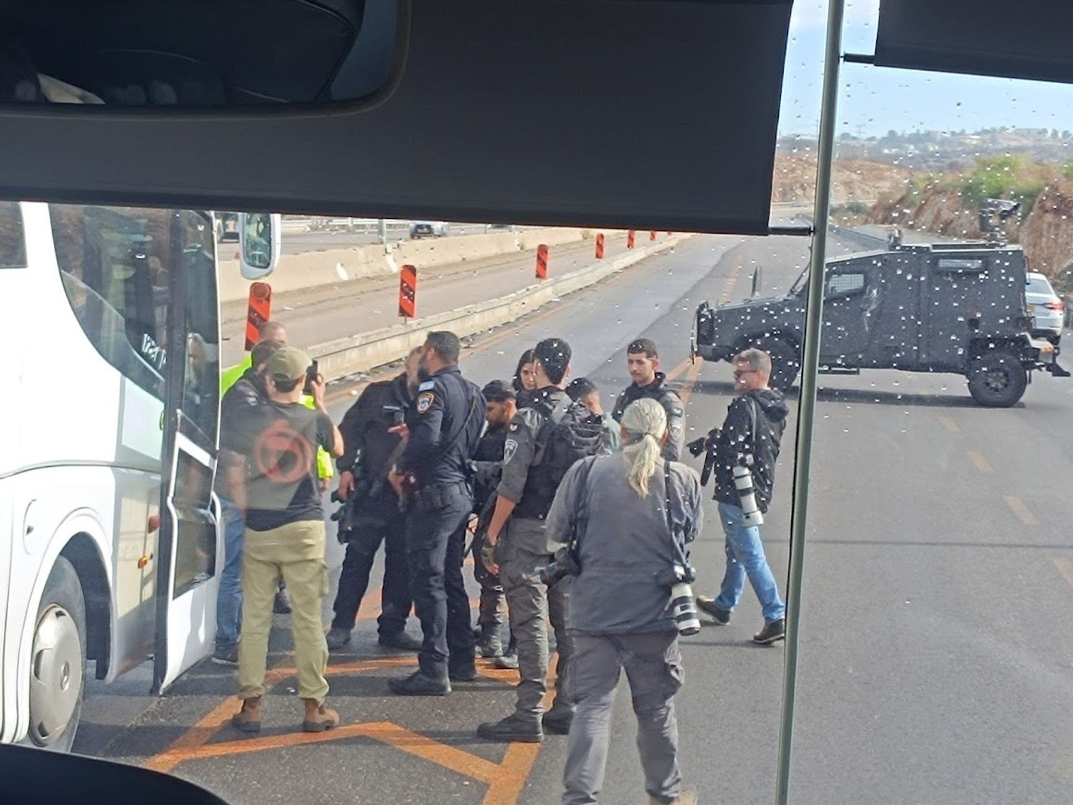 Arguments with police at the checkpoint