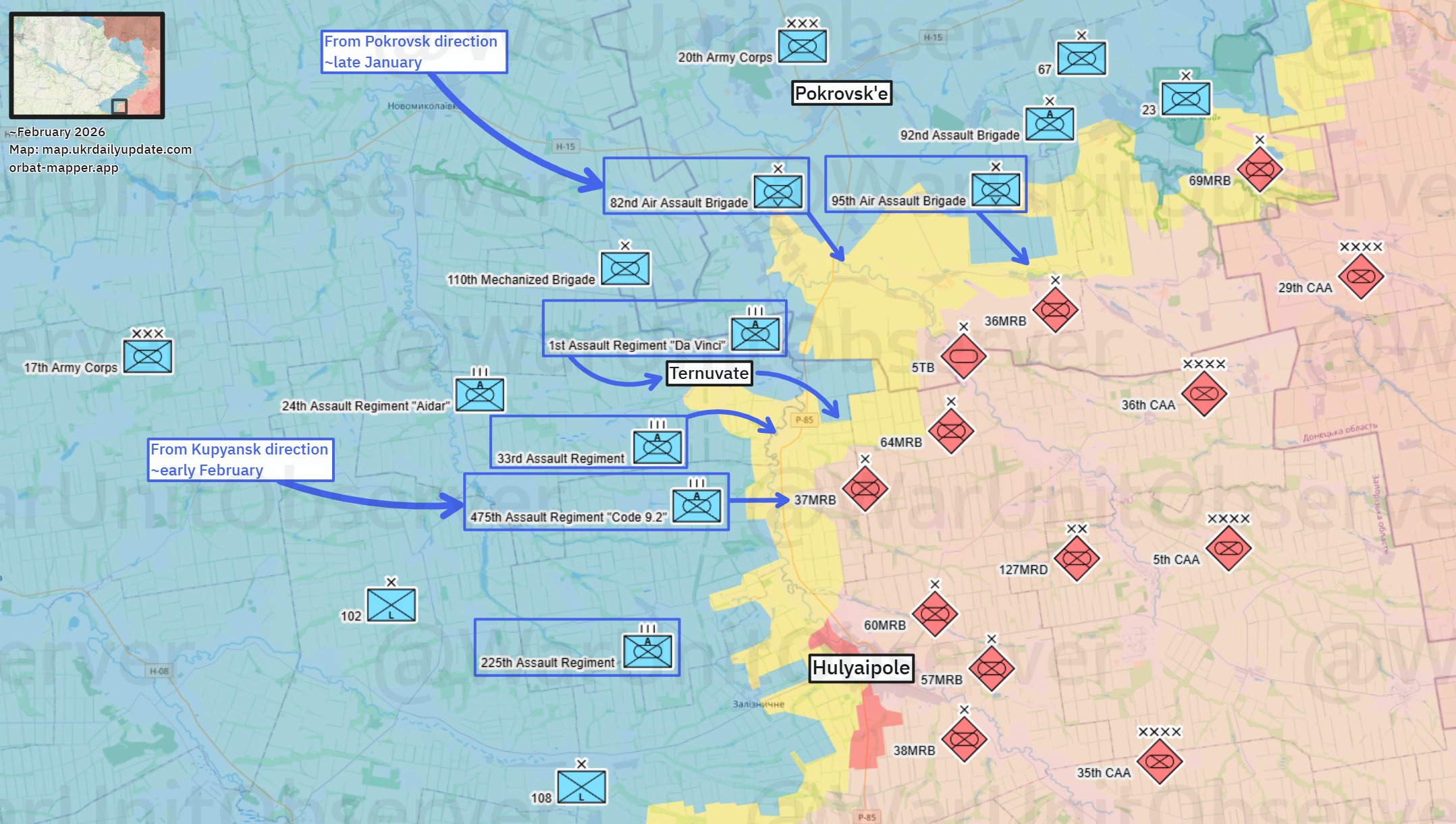 Ситуация на южно-донецком направлении по версии ресурса Unit Observer