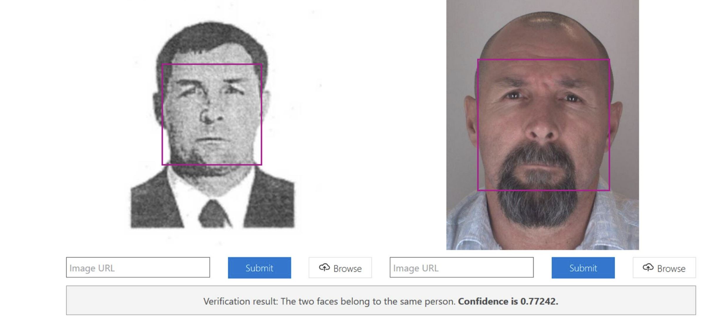 Photo from Interpol archives on the left, photo from visa application documents on the right