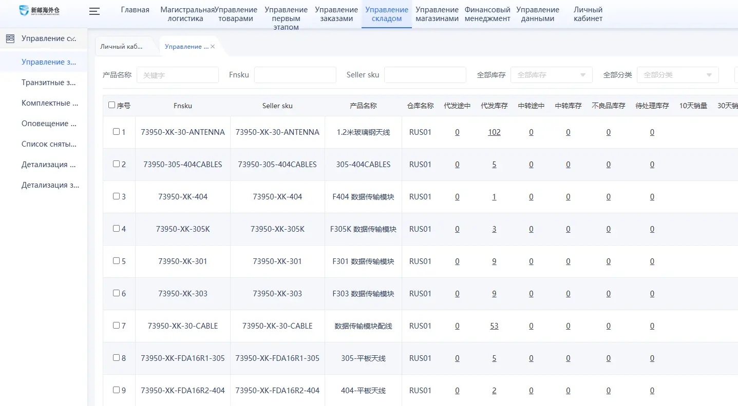 Screenshots of inventory at a Moscow warehouse, provided by Xingkai Technology