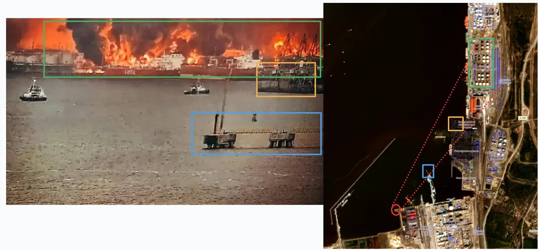 Geolocated confirmation of a photo of the fire in the port of Ust-Luga