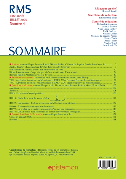 The cover of the RMS mathematics journal, Miftakhov's article is listed first among the published works