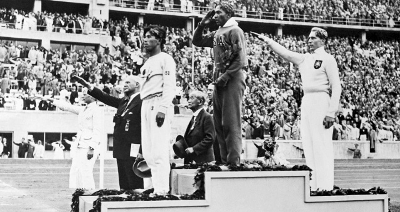 Athletes at the Berlin Olympics doing the Nazi salute 