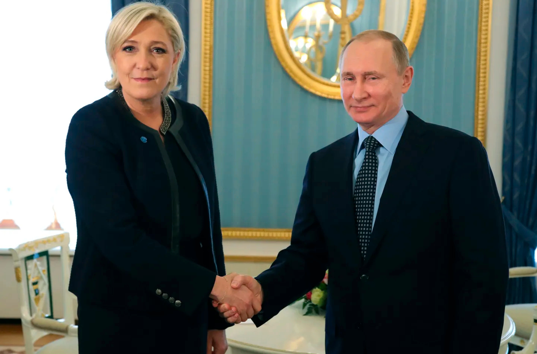A meeting between Marine Le Pen and Vladimir Putin in the Kremlin in 2017.