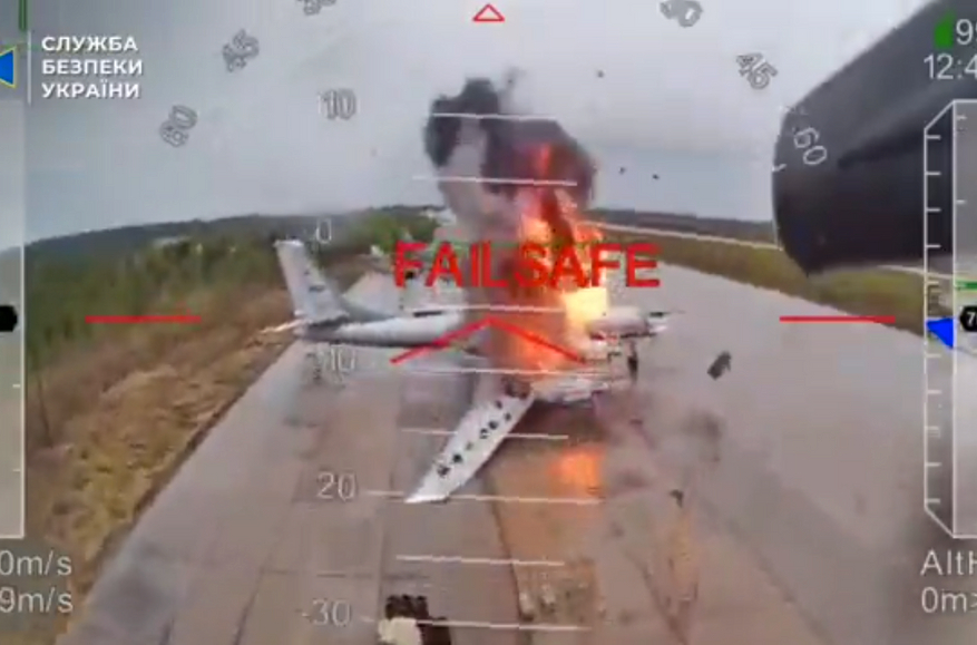 Screenshot of drone footage from Operation Spiderweb released by the SBU. Screenshot: Security Service of Ukraine (@SBUkr / Telegram)