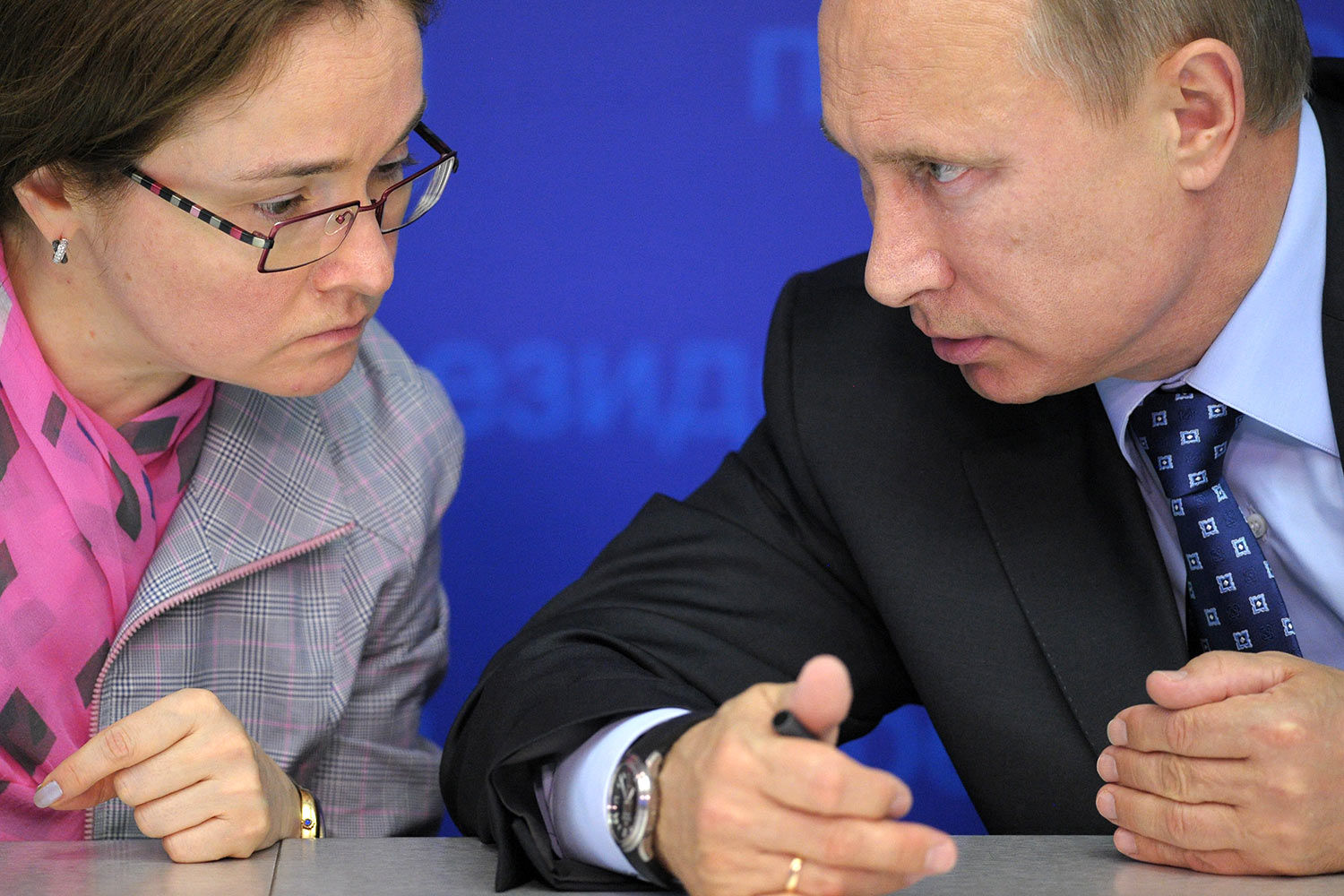 Vladimir Putin and Governor of the Bank of Russia Elvira Nabiullina